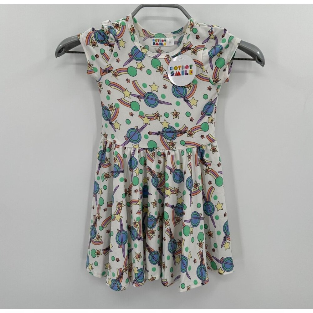 Dot Dot Smile Girl's Cap Sleeve Dress sz 2T Short Sleeve SPACE Print Planet Star